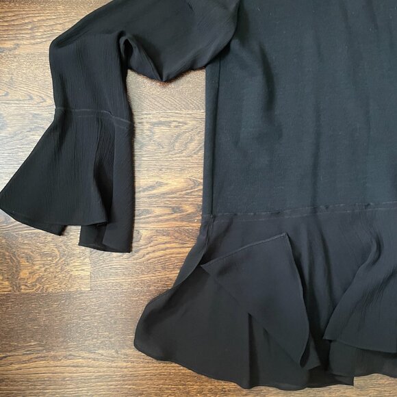 Theory Black Lexanda C Idol Bell-Sleeve Peplum Top Woo/Silk-Medium - Picture 3 of 9